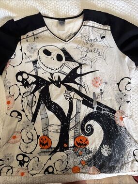 Disney The Nightmare Before Christmas Jack Skellington and Sally scrub top